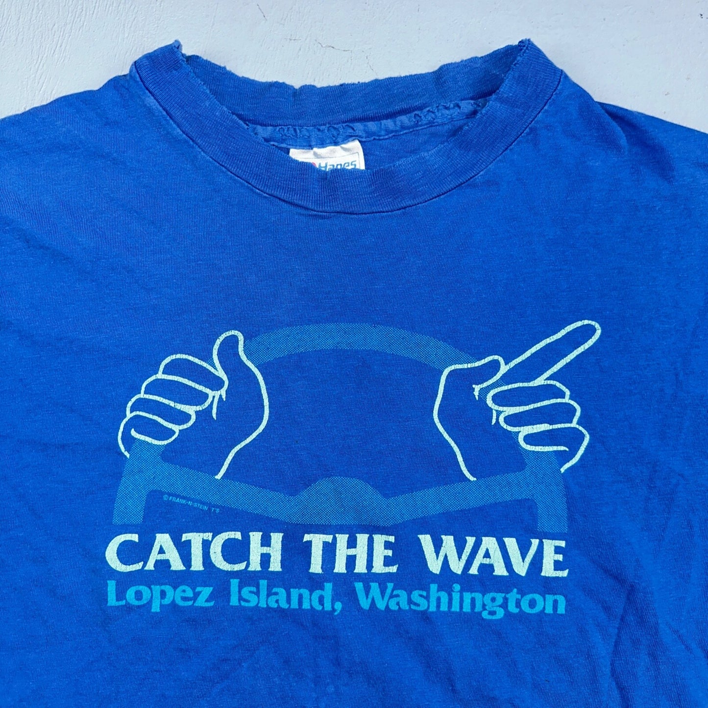 Lopez Island Washington Hanes Beefy XL VTG T Shirt Blue Catch The Wave Driving
