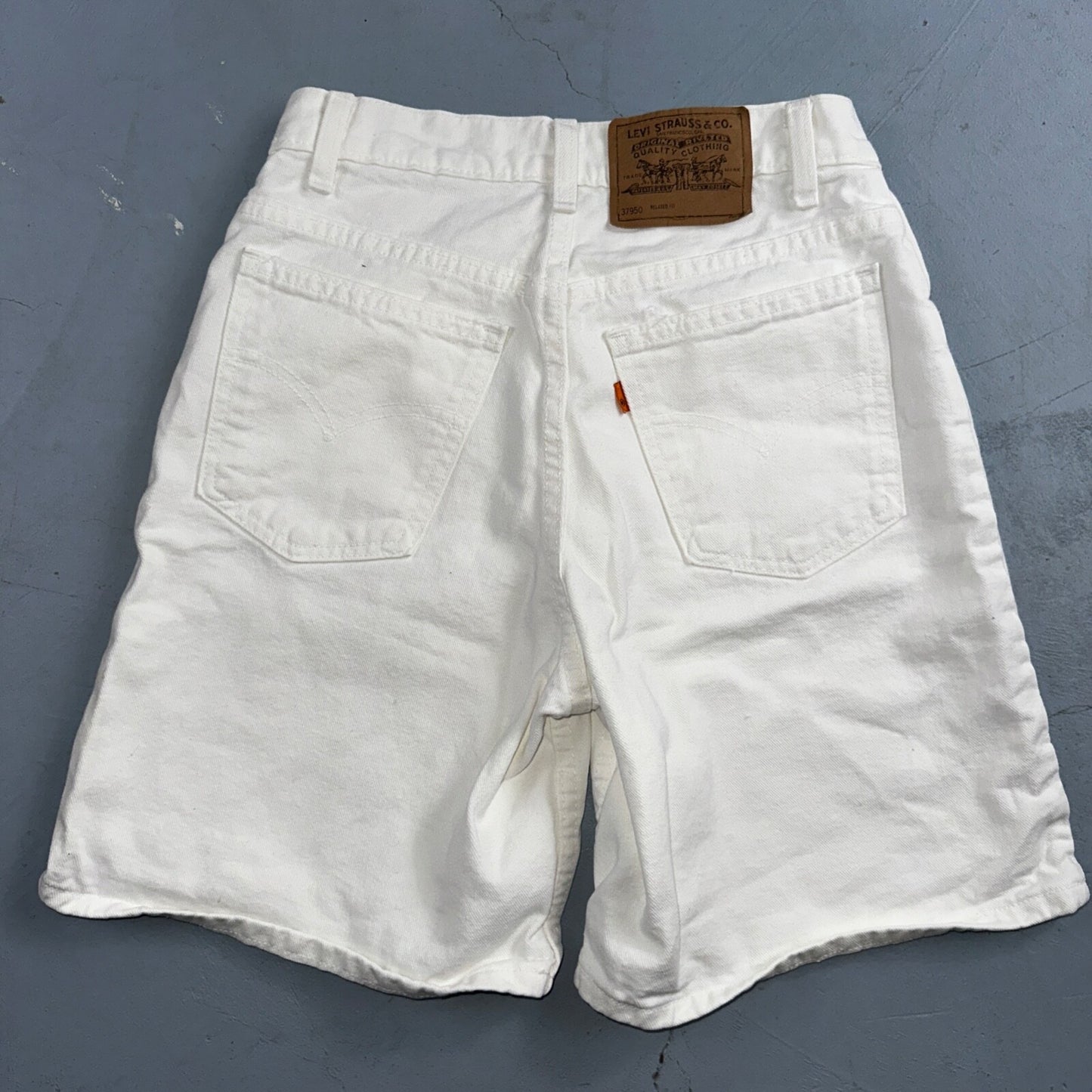 Vintage 90s Levis 950 White Denim Orange Tab Relaxed Shorts 7 High Waist
