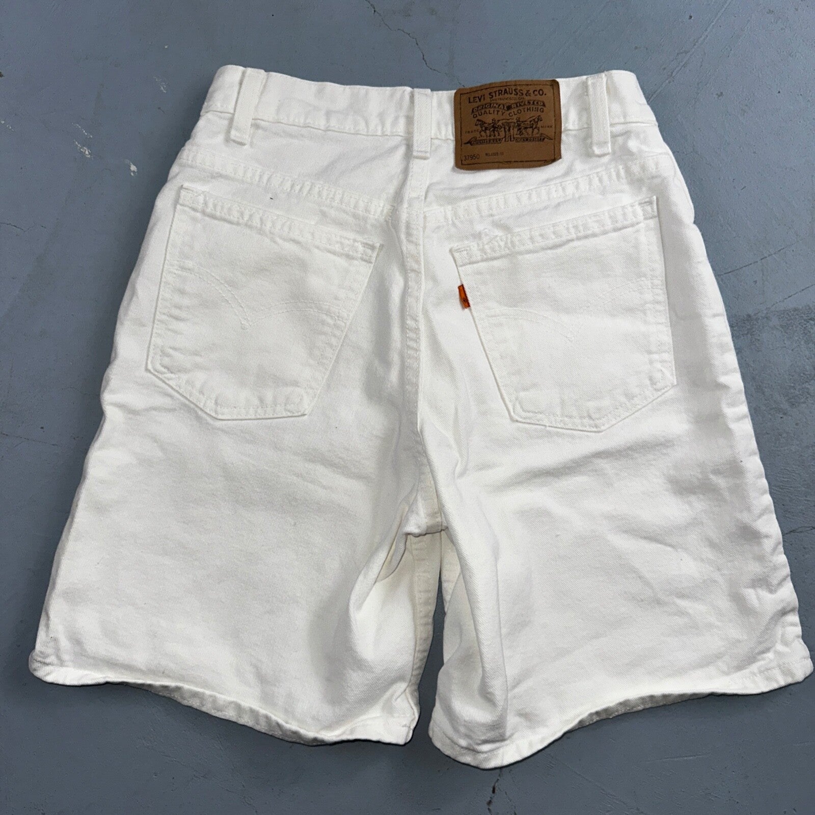 Vintage 90s Levis 950 White Denim Orange Tab Relaxed Shorts 7 High Waist