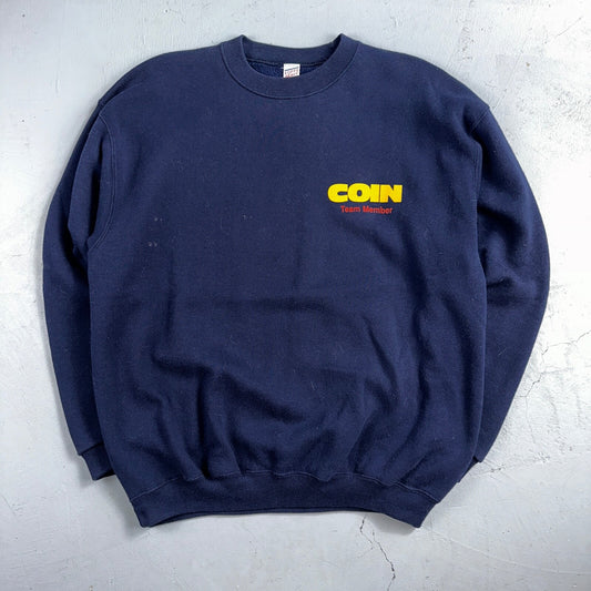 Coin Sofee Heavy Sweatshirt 90s VTG Crewneck USA Navy Basic Blue Team Member