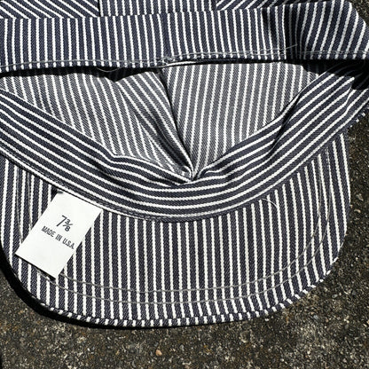 Railroad Engineer Striped Conductor Hat Cap Blue White Trucker 7 3/8 Rockabilly