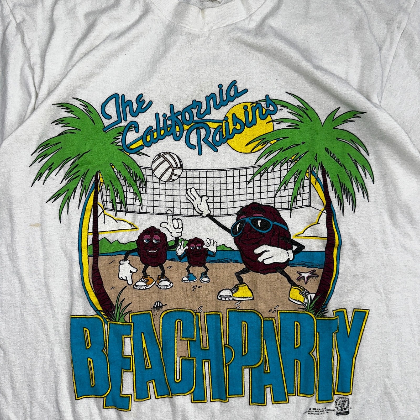 1988 The California Raisins VTG T Shirt Beach Party Volleyball Palm Trees 80s