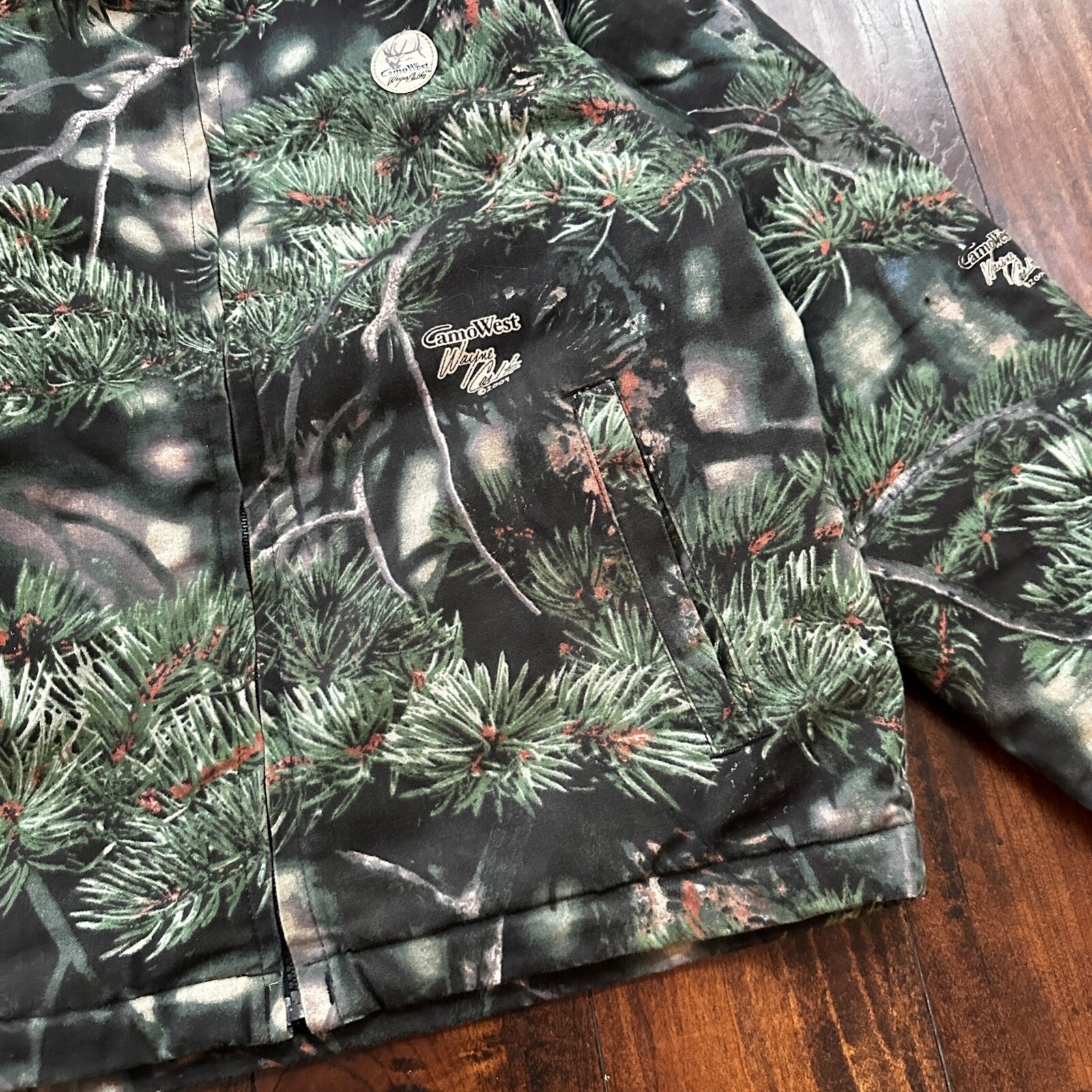 VTG West Camo Leaf Advanced Fleece Jacket Rain Coat Mens M 2004 PineTree Tree