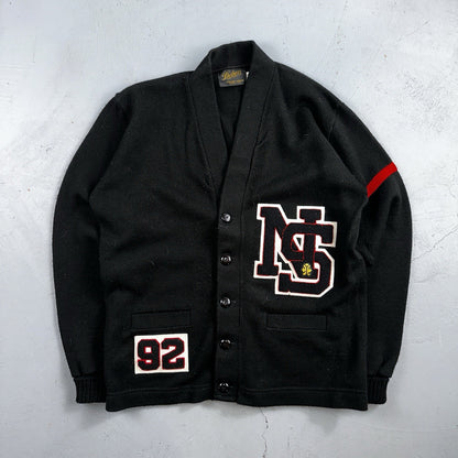 Vintage 1990s Dehen Varsity Letterman Cardigan Sweater Size 44 Black 1992 NS
