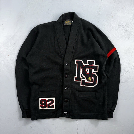 Vintage 1990s Dehen Varsity Letterman Cardigan Sweater Size 44 Black 1992 NS