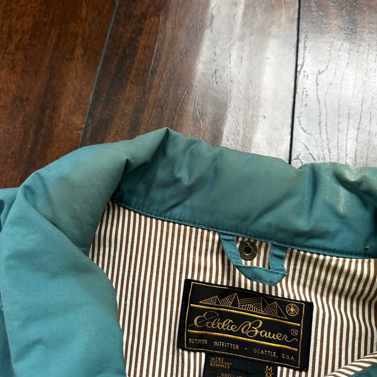 VTG Eddie Bauer Vest Mens M Green Blue Canvas Unlined Basic Cool Safari