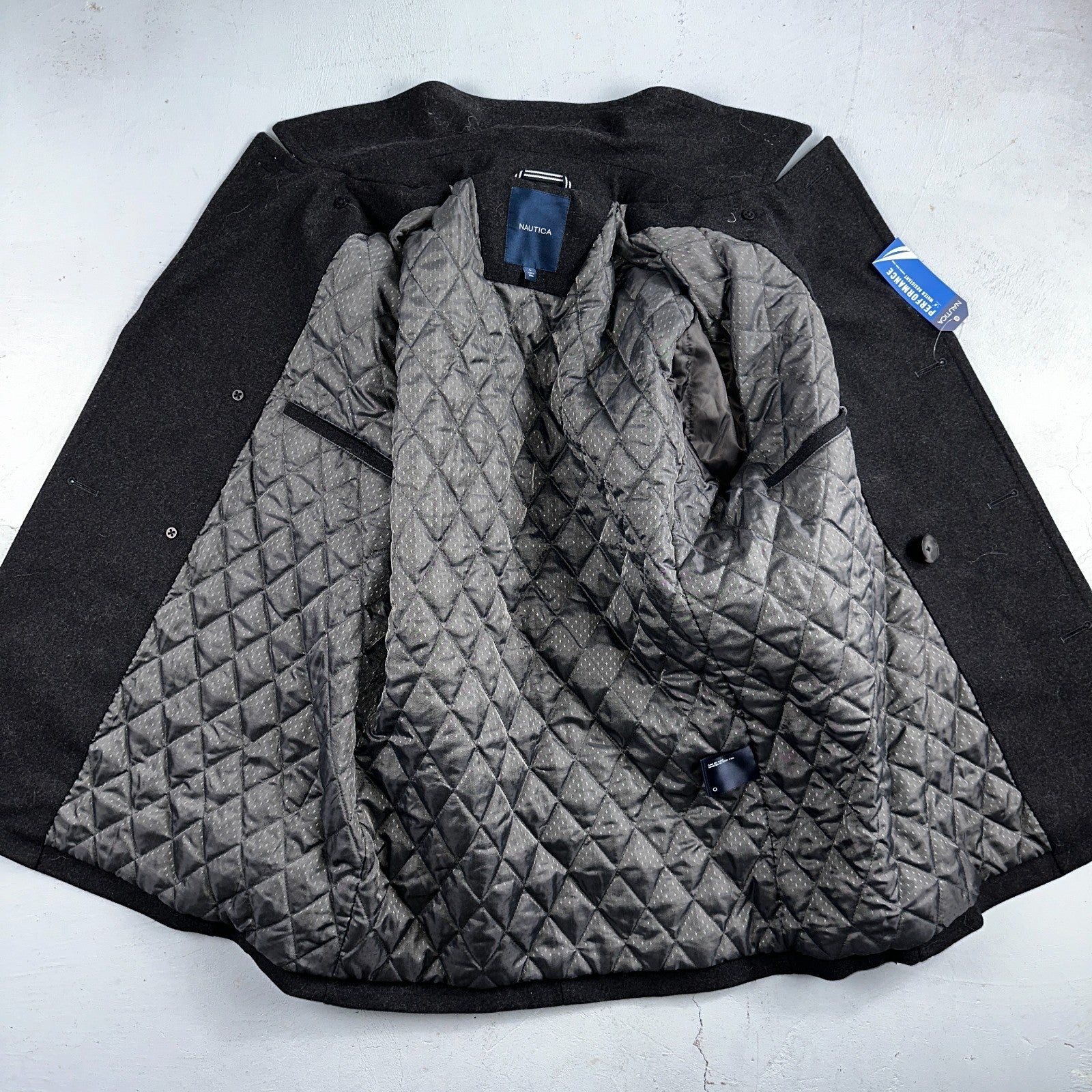 Nautica Men's Size L Double Breasted Wool Blend Collar Peacoat Black NWT $250