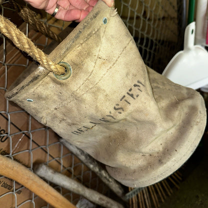 VTG Used Bell System Canvas Bucket Rope Lineman Tool Tote Barn Pulley Antique