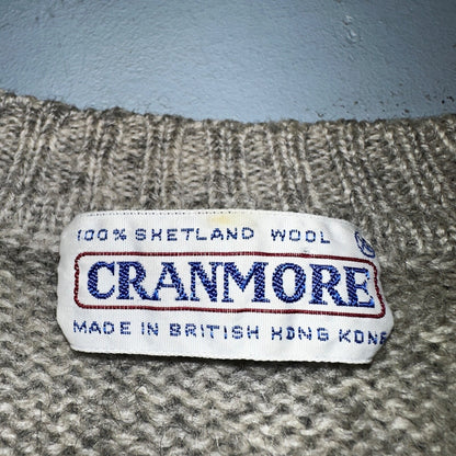VTG Cranmore 100% Shetland Wool Mens Sweater Vest Size XL Gray Cable Knit Button