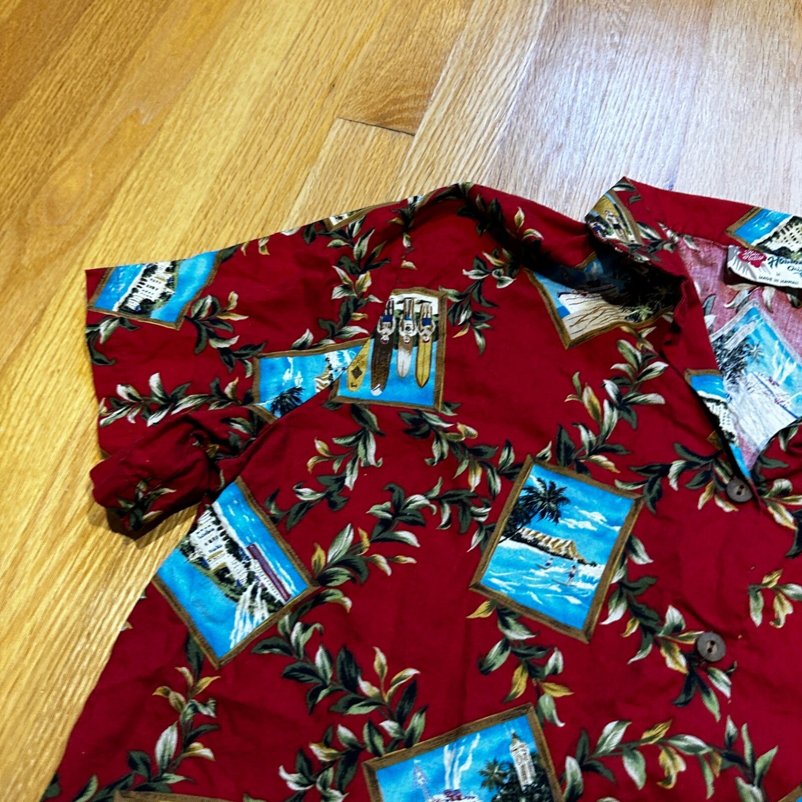 VTG Hilo Hattie Hawaiian Original Shirt Mens M Palms Tropical Floral Hawaii USA