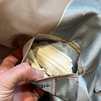 1960s Beige Sport Jacket VTG Mens Suit 44 36x29 Rockabilly Solid Tan Pants 60s