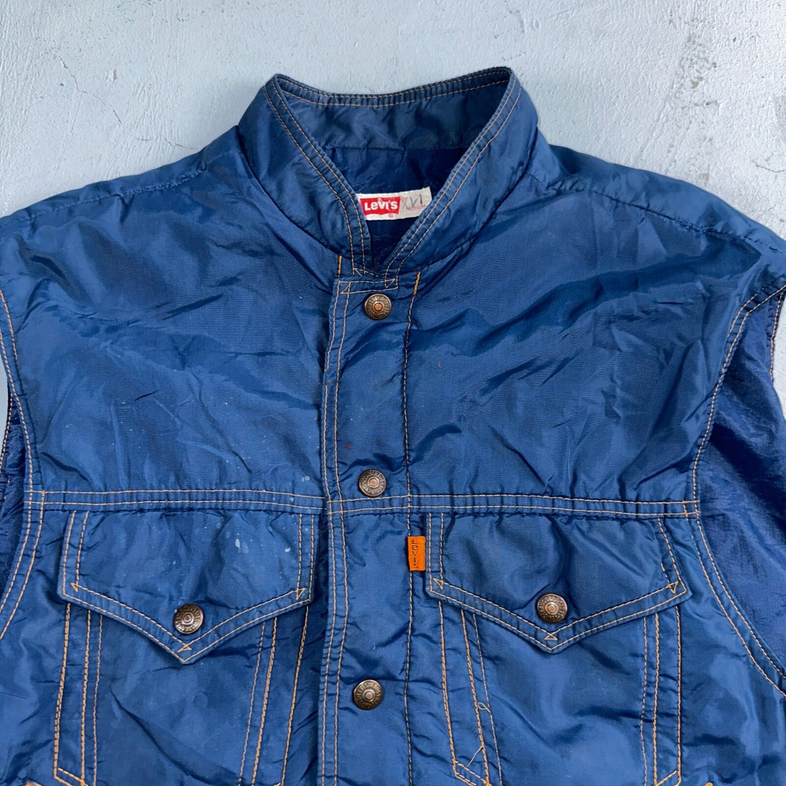 Levis VTG Vest Blue Nylon Jacket Orange Tab 1980s 80s Type 3 Warm Up Rare
