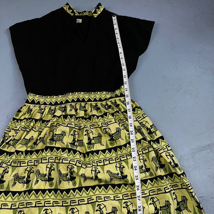 Vtg 40s 50s Day Dress Fit Flare Rockabilly Novelty Rick Rack Trudy Hall 15