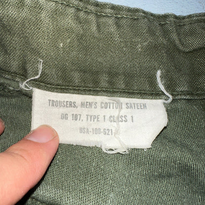 Vintage 1960s 70s Vietnam OG 107 Fatigue Pants 60s Button Fly 34x35 Act 33x26