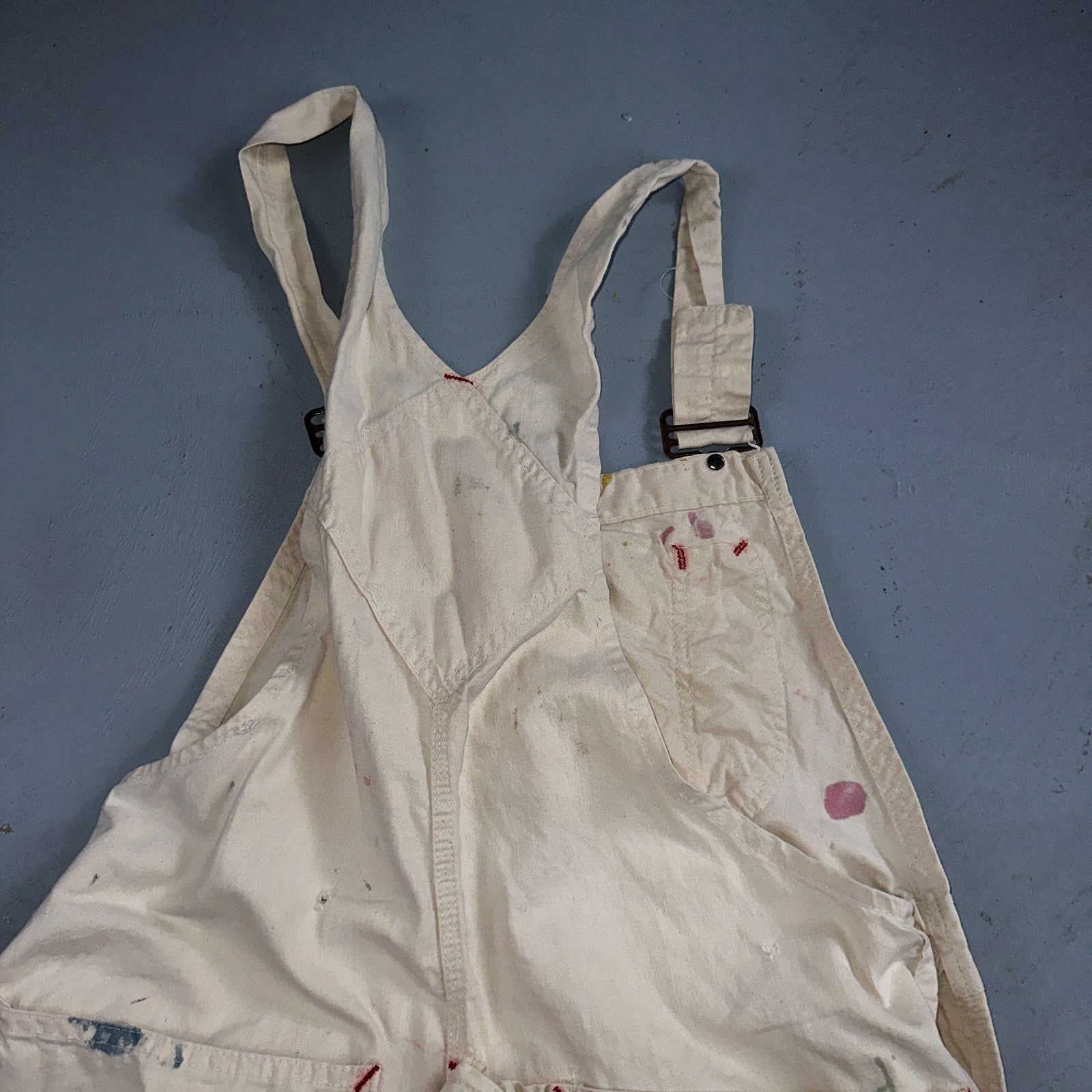 VTG Big Mac White Thrashed Overalls Carpenter Bibs Workwear Painter Paint Stain