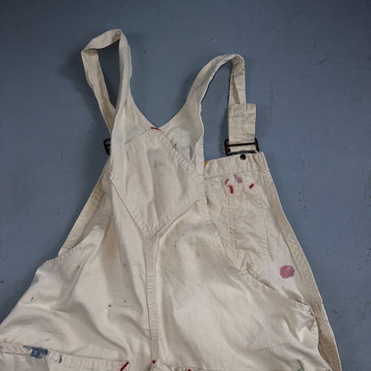VTG Big Mac White Thrashed Overalls Carpenter Bibs Workwear Painter Paint Stain
