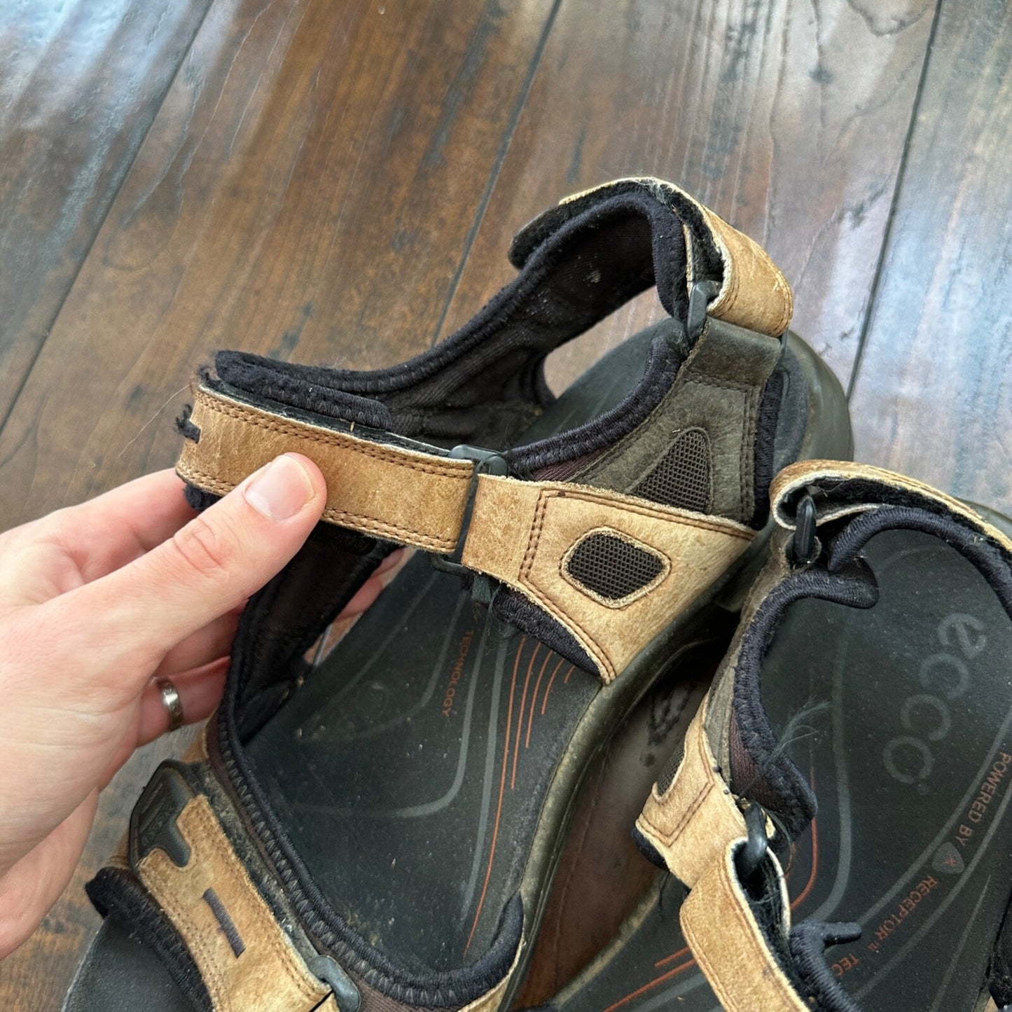 ECCO Yukatan Receptor Brown Leather Sport Sandal Shoes Mens EU 44