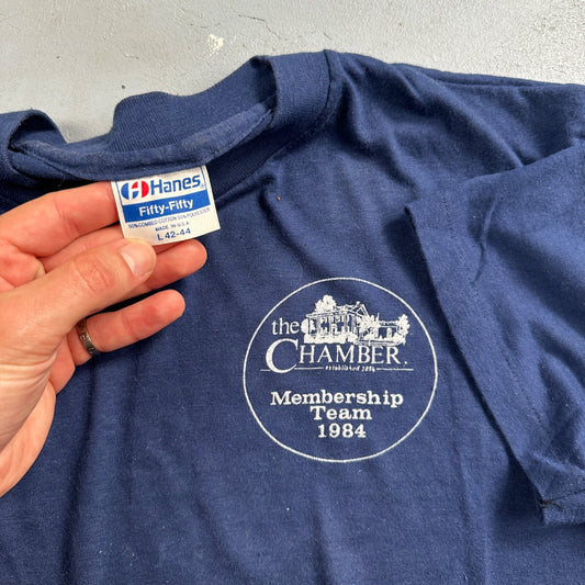 Chamber Hanes VTG T Shirt 1984 80s House Architect Designer Eames Cool Navy