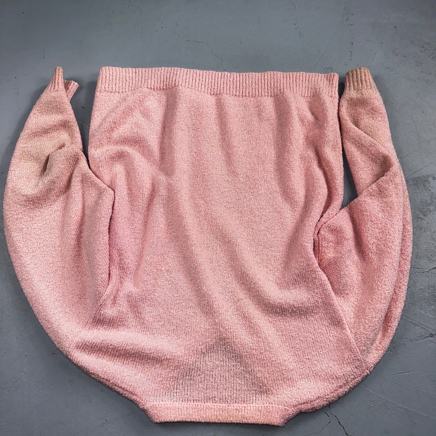 Vintage Pink Knit Sweater Cardigan Womens 70s 80s Basic Cozy Essential Winter