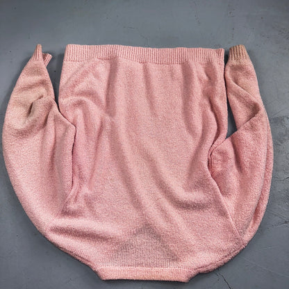 Vintage Pink Knit Sweater Cardigan Womens 70s 80s Basic Cozy Essential Winter