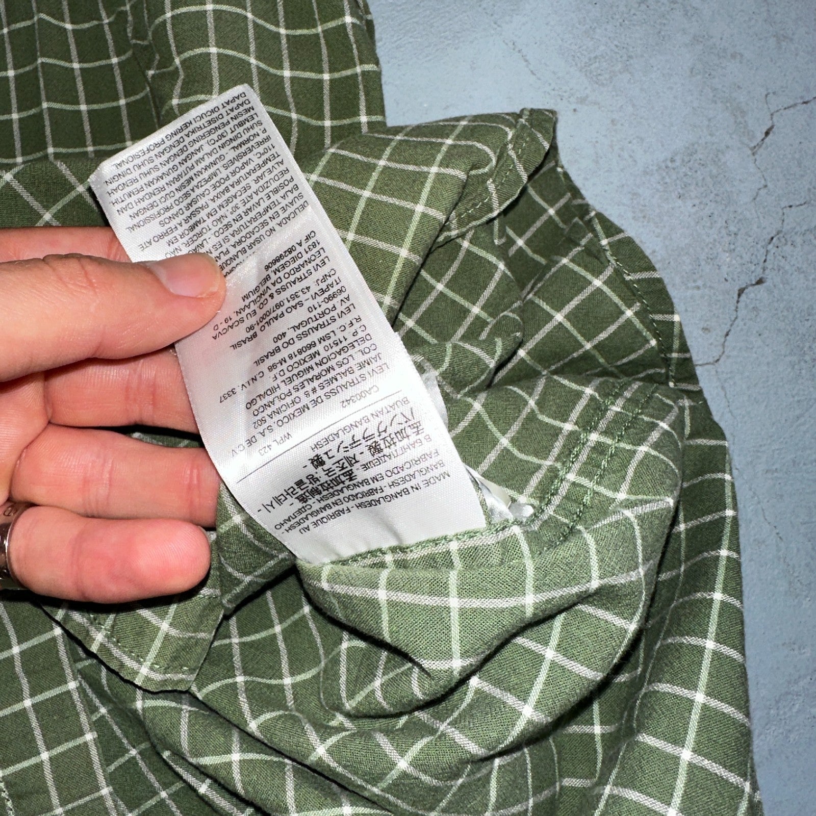 Levis White Tab Mens Button Up Shirt Short Sleeve Green Yellow Plaid Checker XL