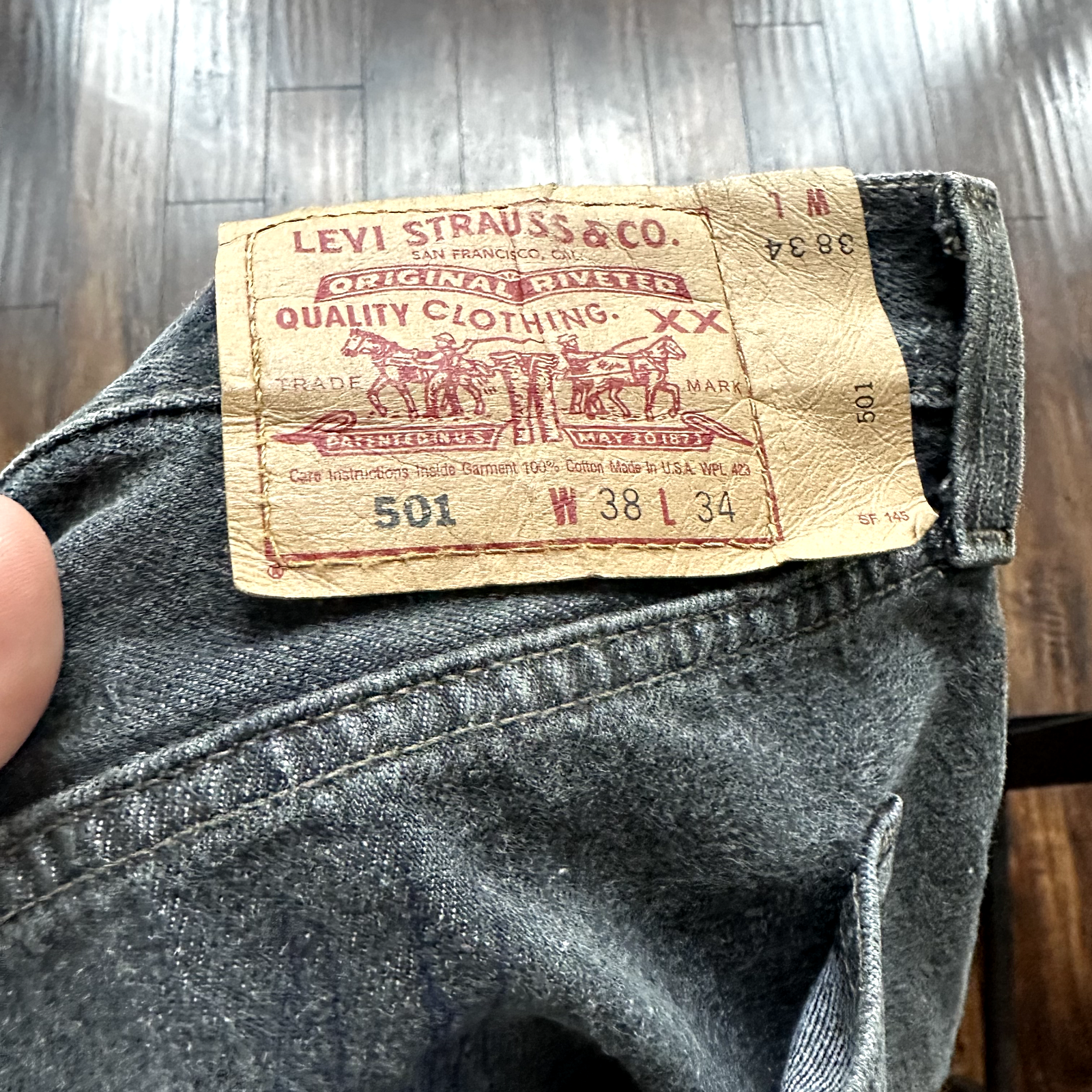 Vintage Levis 501 Button Fly 90s Tag Jeans Black Gray 80s 38x34 Act 35x32