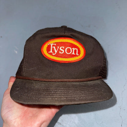 Vintage Tyson USA Made Patch Trucker Hat Strap Back Adjustable Mesh Mike Brown