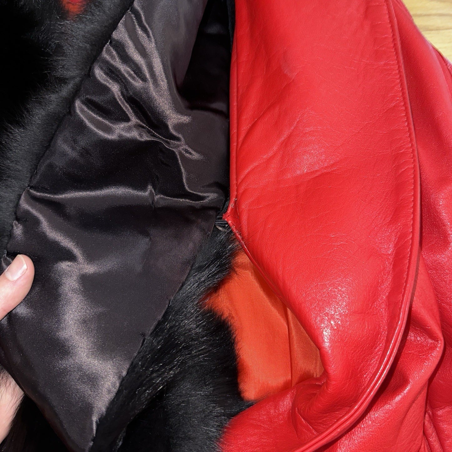 VTG Oleg Cassini Genuine Leather Blazer Fur Jacket Red Womens M 70s 80s Rare