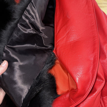 VTG Oleg Cassini Genuine Leather Blazer Fur Jacket Red Womens M 70s 80s Rare