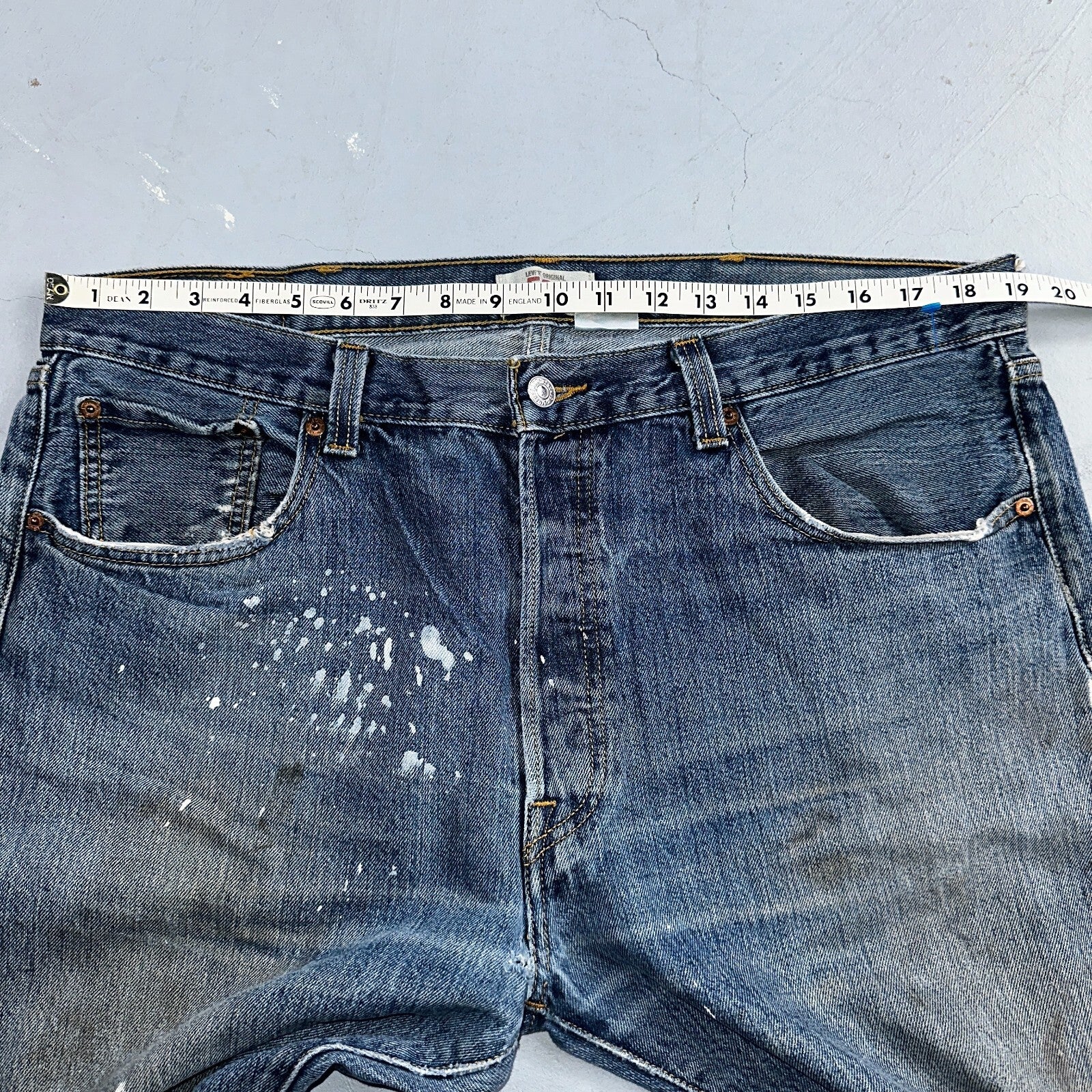 Levis 501 Vintage Y2K XX Straight Leg Jeans Blue Med Wash Paint 38x30 Act 38x29