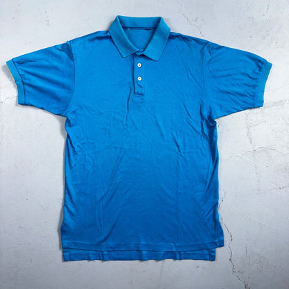 Blue Polo Single Stitch VTG T Shirt Basic Blank No Logo 3 Button Preppy Simple