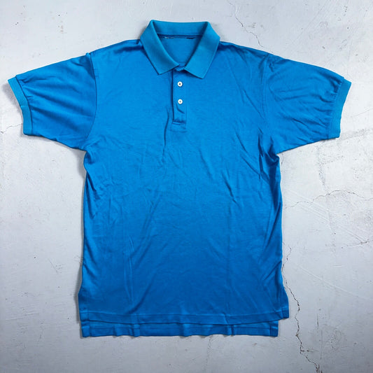 Blue Polo Single Stitch VTG T Shirt Basic Blank No Logo 3 Button Preppy Simple