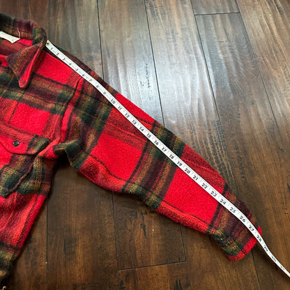 Vtg 60s Rockabilly Grunge Mens Double Pocket Plaid Flannel Shirt Jac 1960s Red