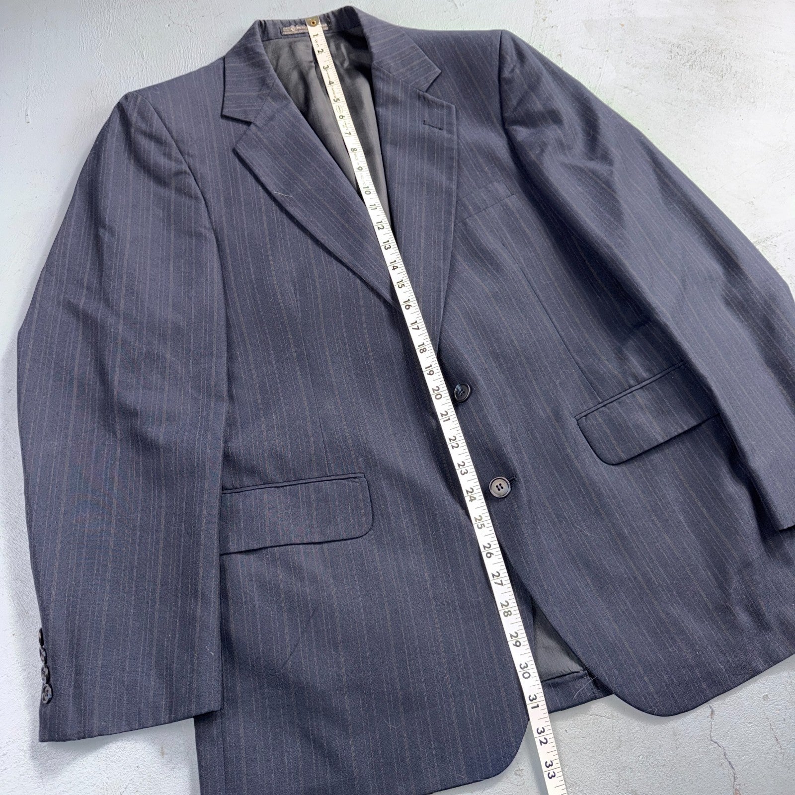 VTG Mens 2 PC Suit 42 Jacket Coat Pants Blue Striped USA Golden Lancer 80s Wool