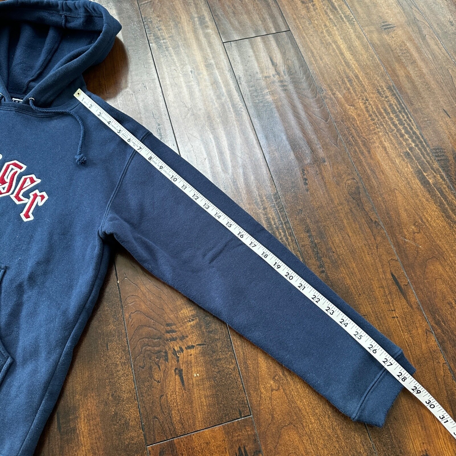 VTG Tommy Hilfiger Blue Pullover Hoodie Embroidered Size Small 90s Spellout