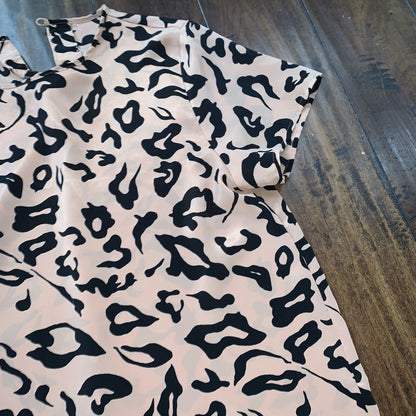 Vintage Hana Sung Leopard Cheetah Print Top Womens Medium Keyhole T-Shirt Lux