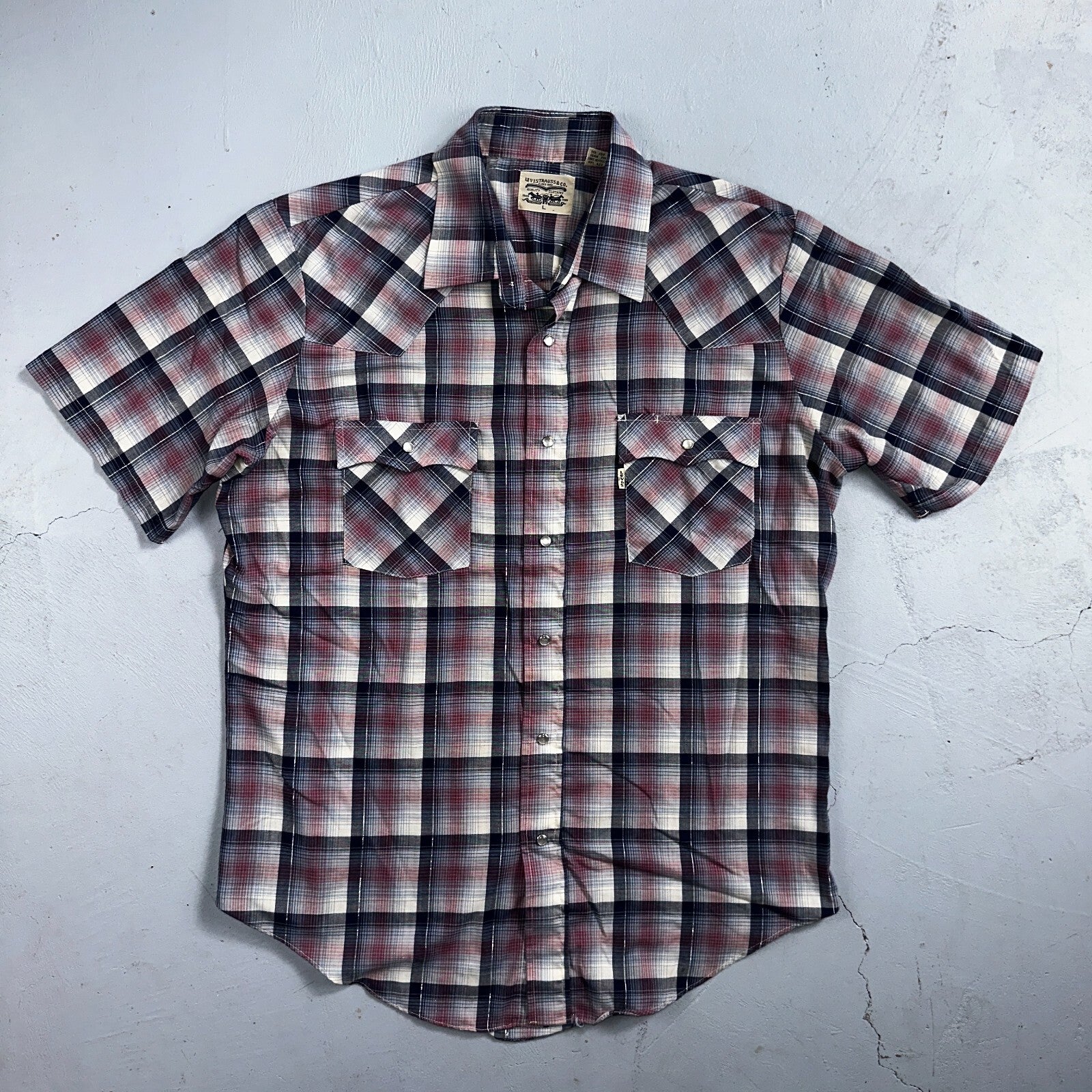 Levis VTG 1980s Pearl Snap Button Shirt Mens L Plaid 80s Cowboy Shirt Korea SS