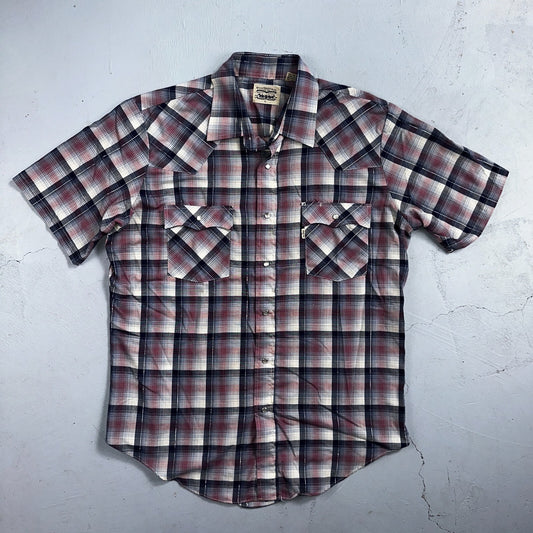 Levis VTG 1980s Pearl Snap Button Shirt Mens L Plaid 80s Cowboy Shirt Korea SS
