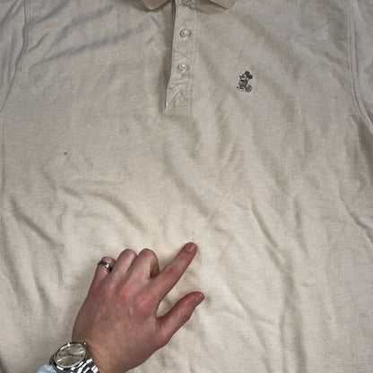 Disney Mickey Mouse Polo VTG T Shirt Disneyland Y2K Golf Cute Beige Tan Mens L