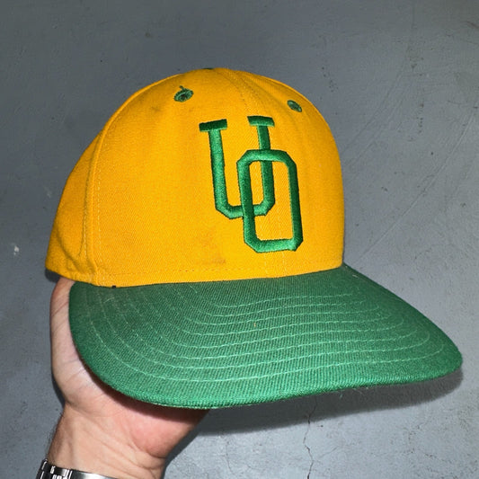 Vintage University of Oregon Hat UO Green Yellow Fitted Baseball Cap Ducks NCAA