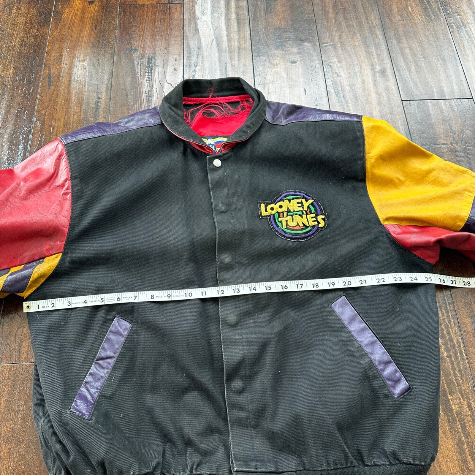 VTG 1992 Jeff Hamilton Looney Tunes Leather Canvas Jacket XL 90s Rap Cartoon Art