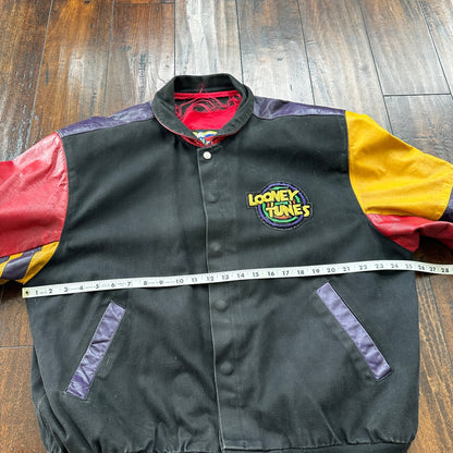 VTG 1992 Jeff Hamilton Looney Tunes Leather Canvas Jacket XL 90s Rap Cartoon Art