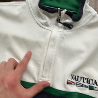 Nautica Classic White Striped Pullover Quarter Zip Sweater Shirt Size XL