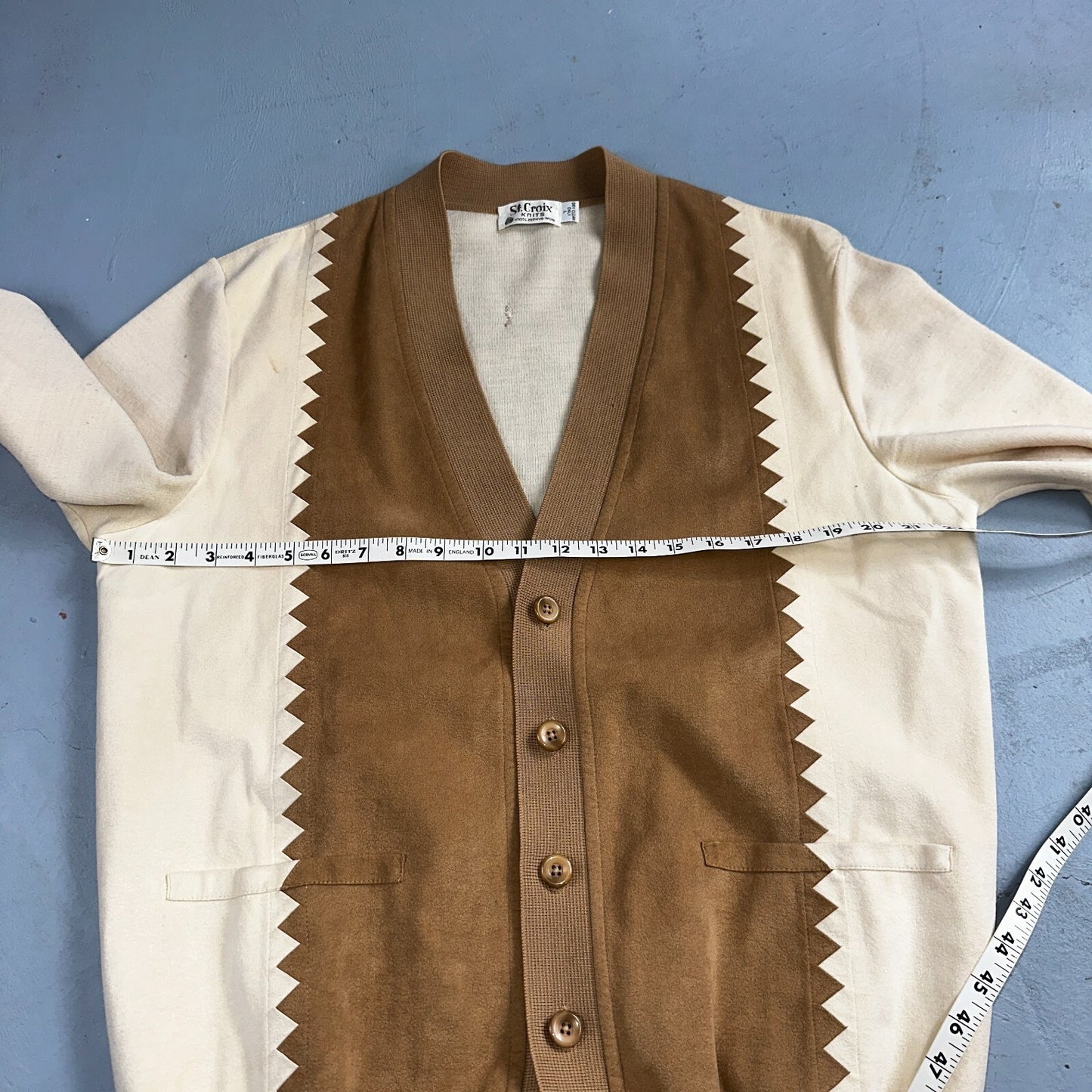 VTG St. Croix Knits Zephyr Wool Cardigan Size L Ivory Old Money Academia Preppy