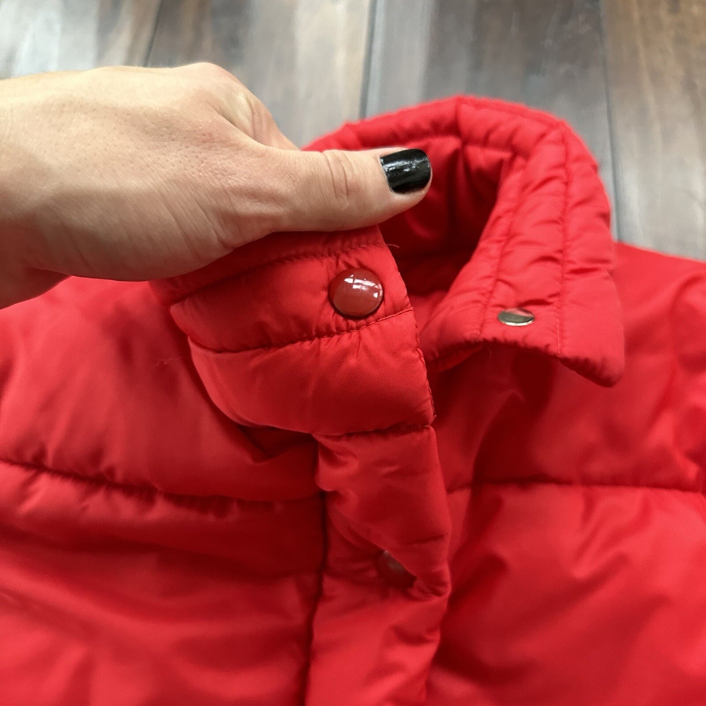 Vintage 60s Red Down Insulated Quilted Puffer Jacket M 1960s 70s Rockabilly