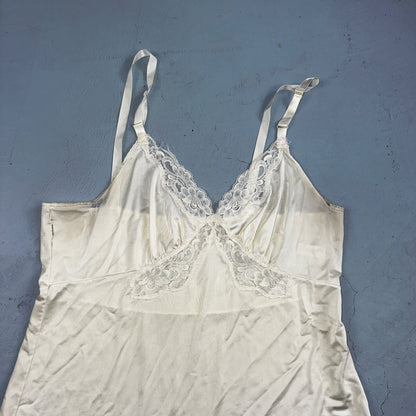 Vintage 1970s Shadow Lingerie Slip Dress Sleepwear Full Sweep Nightgown Lace 70s