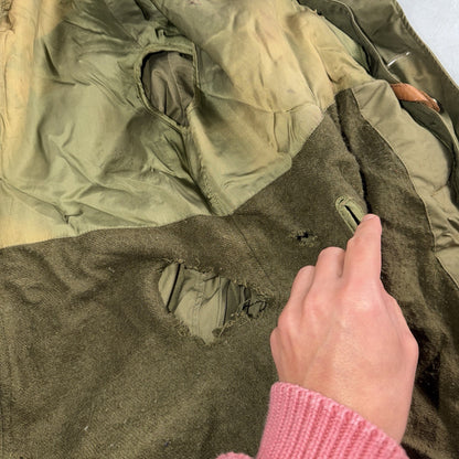 1950 US Army OD-7 Overcoat Cotton No Liner Korean War Trench Coat Belted OG 107