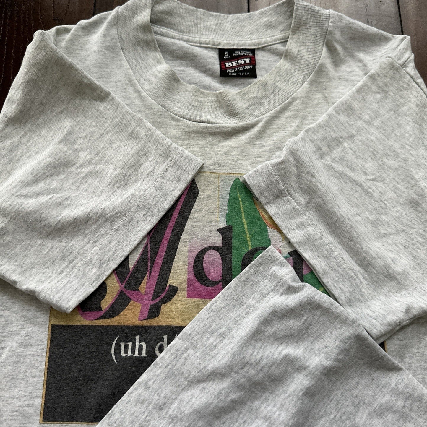 Adore Vintage T Shirt Spelling Funny Cute Love Screen Stars Grey 80s 90s Plants