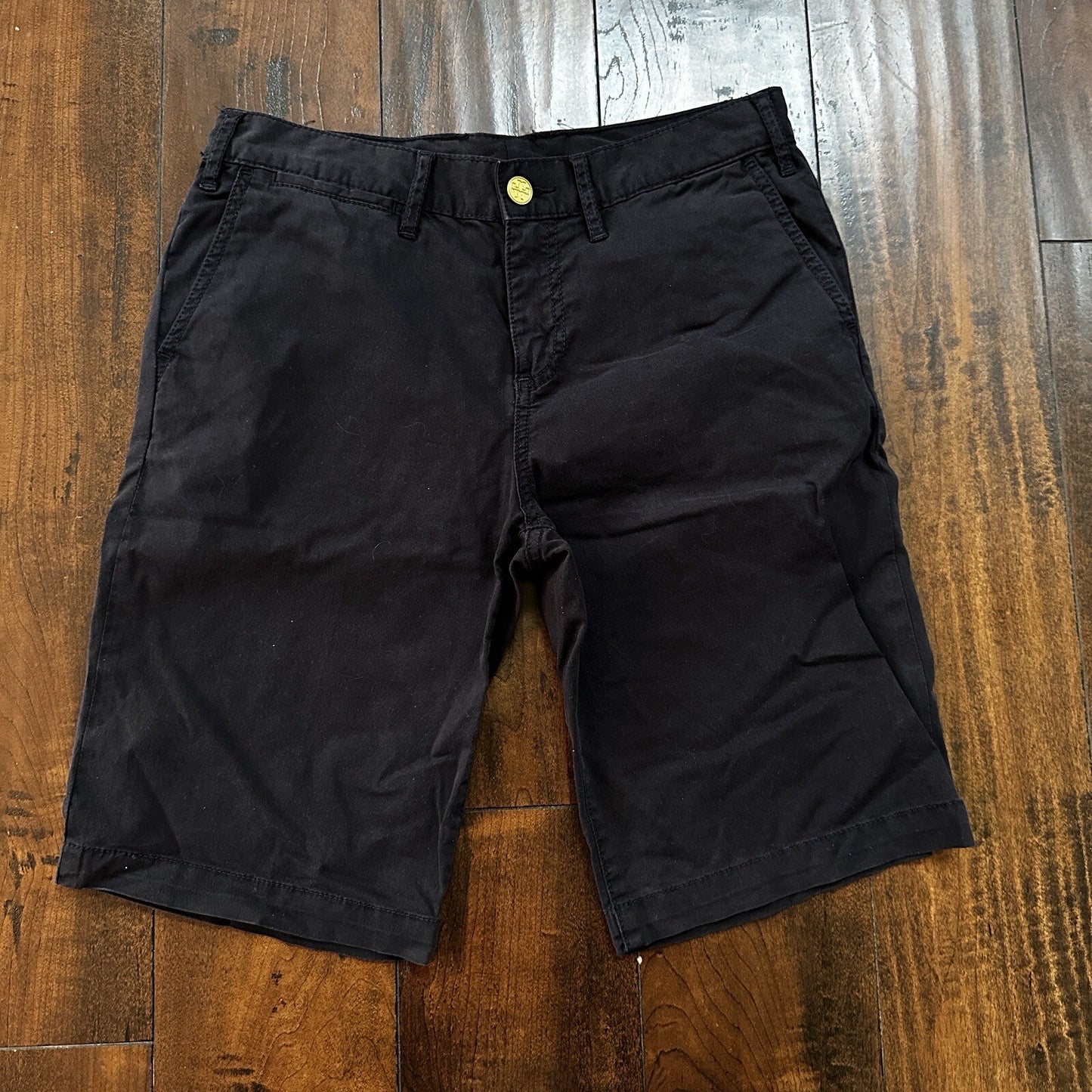 Tory Burch Women's Boyfriend Bermuda Chino Shorts Gold Button Navy Blue Size 29