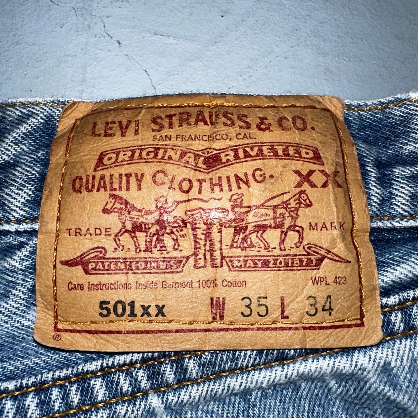 Levis 501 Vintage 90s USA XX Straight Leg Jeans Blue Light Wash 35x34 Act 33x31